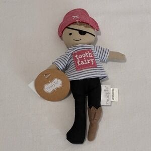 Mud Pie Pirate Tooth Fairy Plush Kids Blue White Striped Doll Peg Leg NWT